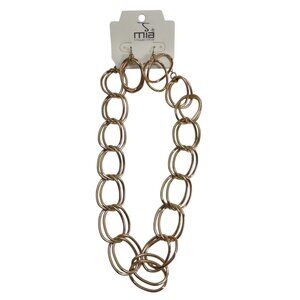 New Mia Collection Costume Jewelry Chain Necklace (15") and Earring Set - Gold T